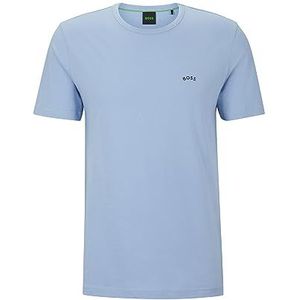 BOSS Gebogen biologisch katoenen T-shirt voor heren met logo in klassieke pasvorm, blauw, XXL, Blauw
