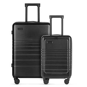 ETERNITIVE - Set van 2 koffers | Reiskoffer van ABS | Harde koffer met TSA-slot | 360° rolkoffer | Handbagage, zwart., 2-delige kofferset (S+M)