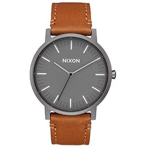 Nixon Porter horloge, metaalgrijs/houtskool/taupe., Leer