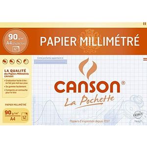 CANSON millimeterpapier, A4, 12 vellen, 90 g/m², blauw