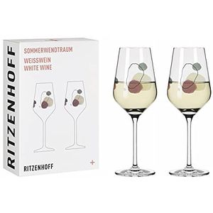 RITZENHOFF 3611002 Set van 2 witte wijnglazen 300 ml - Sommerwendtraum serie nr. 2 met aquarelcirkels - Made in Germany