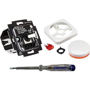 Busch Jäger 6523U-102 led-draaidimmer met dimmerschijf middenplaat 2115-214 in Reflex Si alpinewit glanzend met EBROM fasetester voor montage van de dimmer (6523 U - 102)