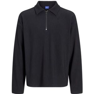 JACK & JONES Jorrick Plisse Poloshirt met ritssluiting Split Ln Sweatshirt Zwart M voor heren, zwart, M, zwart.