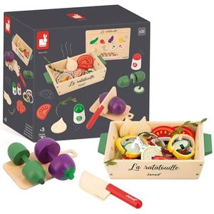 JANOD Ratatouille-set, 32 keukenaccessoires, met recept + gebruiksvoorwerp + groenten, speelgoed van FSC-hout, vanaf 3 jaar, J06626, meerkleurig