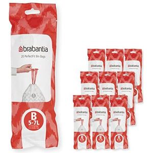 Brabantia PerfectFit Multipack vuilniszakken (code B/5 l, zeer robuust, met intrekbare handgrepen, 10 rollen (200 zakken)