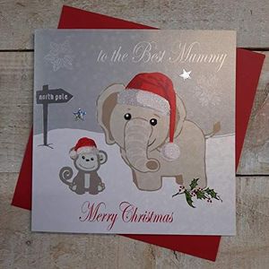 WHITE COTTON CARDS Kerstkaart ""To The Best Mummy Merry"" (Olifant en aap, code xx14-103)