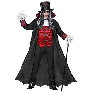 Widmann - Vampier Lord kostuum, mantel met vest en jabot, cilinder, tepels, horror, Halloween, themafeest, carnaval
