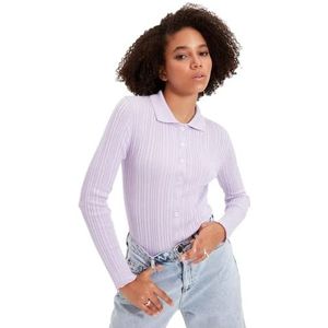 Trendyol Trendyol Dames basic gebreid vest met overhemdkraag Sweater Dames (1 stuk), Paars.