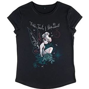 Disney Peter Pan - T-shirt met rolgeluiden, organisch, Tink in Fairy Land, zwart.