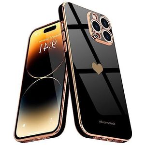 Atiyoo Coque de protection pour iPhone 14 Pro, coque en silicone liquide souple avec motif cœur doré, coque hybride en silicone hybride résistante aux chocs et aux chutes, coque fine en silicone pour