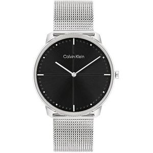 Calvin Klein Herenhorloge met zilverkleurige roestvrijstalen mesh-armband, analoog, kwarts, zwart, 25200152, zwart., Armband