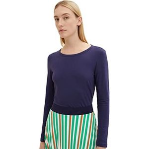 TOM TAILOR Dames Basic T-shirt met lange mouwen, 11331 - Atlantic Ocean Blue