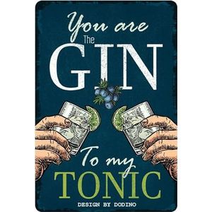 DODINO Retro-cocktailbord van plaatstaal - 20 x 30 cm - ""You are the gin to my tonic"" - met grappige spreuken als cadeau, bardecoratie, keuken, vintage metalen plaat zoals