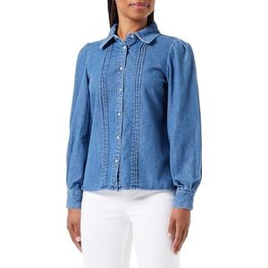 VERO MODA Vmeudora Ls Frill Denim Shirt Dames, Medium blauwe denim