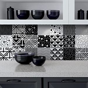 Ambiance Muurstickers, zelfklevend, voor keuken, badkamer, 9 stickers, cementtegels, etno-stijl, Pragua, 60 x 60 cm