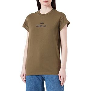 Replay T-shirt à manches courtes pour femme avec inscription logo, Vert armée 238, XS