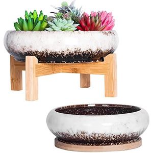 2 stuks grote bloempotten voor binnen, 18,5/25 cm, kleurrijke keramische bloempotten voor cactussen en decoratieve planten