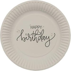 Folat 68682 - Lot de 8 assiettes de décoration d'anniversaire - Noir, crème, champagne doré - 23 cm - Une vaisselle chic et charmante Happy Birthday