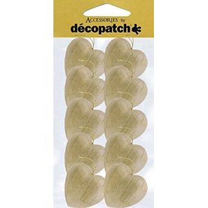 Décopatch AC354O – een set met 10 harten om op te hangen met bruin papiermaché, 2,5 x 4 x 4 cm