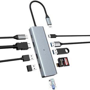 BIGBIG WON Hub USB C 10 en 1 compatible avec les ordinateurs de bureau, MacBook Pro/Air, iMac, Surface Pro, PS 4 et autres ordinateurs portables, répartiteur USB 3.0 ultra fin