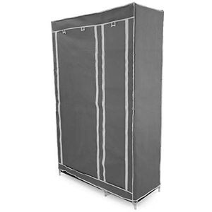 PrimeMatik Kledingkast van stof, 110 x 45 x 175 cm, grijs, dubbel, met rolhouder