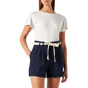 Springfield shorts van linnen, effen kleur dames, Donkerblauw