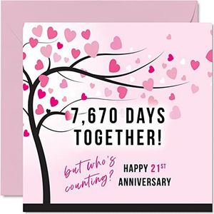 Grappige kaart voor de 21e trouwdag voor vrouwen of echtgenoot - 7670 Days Together - cadeau ""I Love You"", wenskaarten voor de 21e trouwdag, voor partner, 145 mm x 145 mm