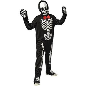 Rubies Elegant skeletkostuum Glow in Dark voor kinderen, jumpsuit, vlinderdas, handschoenen en masker, officieel Rubies voor Halloween, carnaval, verjaardag, feest