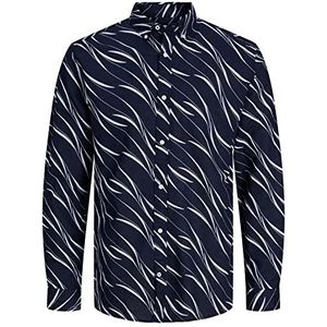 JACK & JONES Jprblasummer Linen Print Shirt L/S Ss23 Herenhemd, Navy/Aop: slim fit