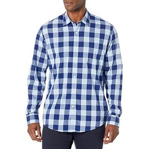 Amazon Essentials Chemise en popeline à manches longues pour hommes, coupe ajustée, carreaux de buffle bleu, taille XL