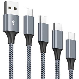 AVIWIS 4 stuks USB type C kabel 0,3 m 1 m 2 m 3 m 3 A nylon snellaadkabel type C snellaadkabel voor Samsung Galaxy S10/S9/S8+, Huawei P20/P10/Mate 20, Google Pixel