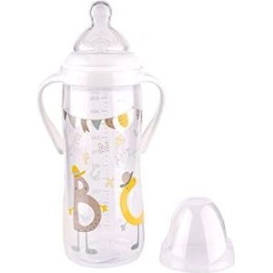 Tigex Transition+ Babyfles met afneembare handgrepen, 6 maanden, 360 ml, siliconen speen, anti-koliek, BPA-vrij, banner geel en grijs