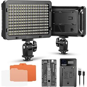 Neewer 176 verstelbare ledlampen, 5600 K, op camera met 2200 mAh batterij en USB-oplader voor Canon, Nikon, Pentax, Panasonic, Sony en andere DSLR voor fotografie