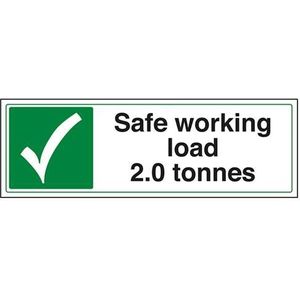 VSafety Safe Work Load 2 ton, liggend formaat, 450 mm x 150 mm, 1 mm hard plastic