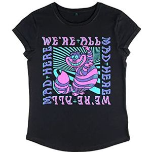 Disney Alice in Wonderland - Mad Here Trip Dames T-shirt met rol, zwart.