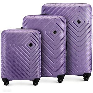 WITTCHEN Cube Line Koffer van ABS met geometrisch reliëf zwenkwielen telescopische handgreep cijferslot, Paars.
