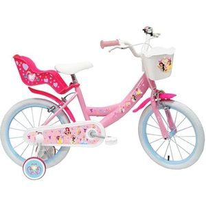 Kinderfiets 40,6 cm (16 inch) voor meisjes, Disney Princess uitgerust met 2 remmen, mand voor, poppenhouder achter, spatborden en stabilisatoren, roze
