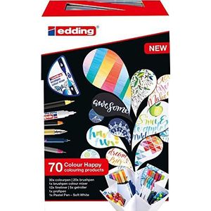 edding Colour Happy grote doos - etui van 70 - penseelstift, kleurstift, pastelstift, fijn vilt - mixer met kleurverloop - grote set - voor tekenen, schilderen, belettering, nieuwsbrieven