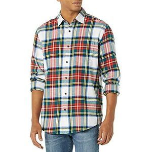 Amazon Essentials Flanellen overhemd voor heren met lange mouwen (verkrijgbaar in grote maat), rood en wit tartanpatroon, maat S