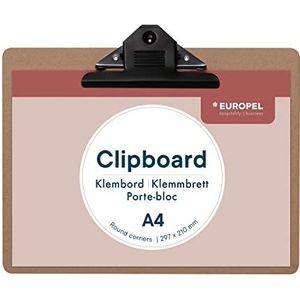EUROPEL A4 houten presse-papier liggend formaat, FSC-gecertificeerd, met zwarte metalen clip, 235 x 310 x 3 mm
