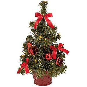 Idena 8582154 Decoratieve kerstboom met 20 leds in warm wit, ca. 35 cm hoog, met rode boom in pot, met 6 uur timer, werkt op batterijen, interieurdecoratie of