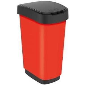 Rotho Twist afvalemmer 25 liter met deksel, BPA-vrij, kunststof (PP), rood, 25 liter (33,3 x 25,2 x 47,6 cm)