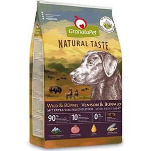 GranataPet Natural Taste Wild & Buffel, hoog vleesgehalte, droogvoer voor honden, graanvrij en zonder suiker, compleet voer voor volwassen honden, 12 kg