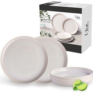 Villeroy & Boch like. by Villeroy & Boch Crafted Cotton, 4-delig tafelservies, premium porselein, vaatwasmachinebestendig, magnetronbestendig, borden, dinerborden