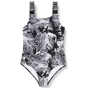 Calvin Klein Swimsuit-Print eendelig badpak voor meisjes, Ip Palm Collage Zwart Aop