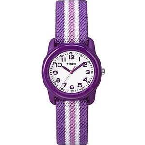 Timex Time Machines Kinderhorloge 29 mm blauw/geel gestreept elastische stof, paars/roze, kinderen, analoog horloge, quartz uurwerk, Paars/Roze, Analoog horloge, kwartsuurwerk