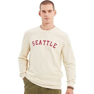 Trendyol Sweatshirt met ronde hals en standaard slogan trainingspak voor heren (1 stuk), Steen