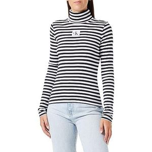 Calvin Klein Jeans Gestreepte coltrui Andere gebreide tops Dames, Zwart Ck / glanzend wit