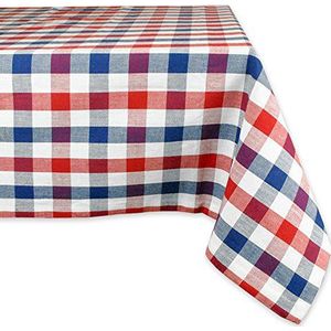 DII Tafelkleed van 100% katoen, machinewasbaar, voor diner, zomer en picknick, 60 x 84 cm, rood-wit en blauw geruit, voor 6-8 personen