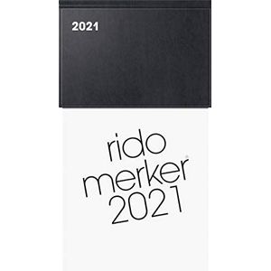 rido/idé Merker 7035013901 bureaukalender, 1 pagina = 1 dag, 108 x 201 mm, zwarte kunststof omslag, kalender 2021